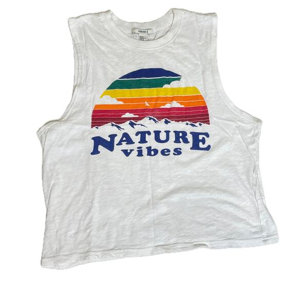 Forever 21 Rainbow Retro Nature Vibes Sleeveless Shirt, White - Medium - Picture 1 of 4